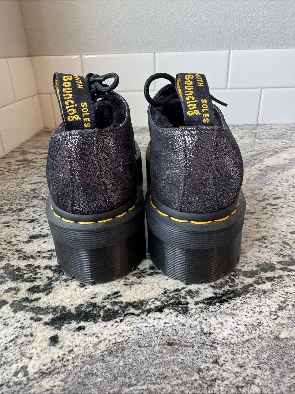 Dr. Martens 1461 Faux Fur Metallic Leather Platform Shoes. L 8. EUC. - Picture 3 of 8